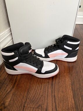 Puma Black White and Light Pink High-Top Sneakers